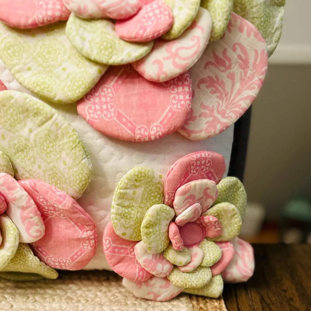 Maggie Miller Floral Decorative Square 16” Pink White Green Throw Pillow